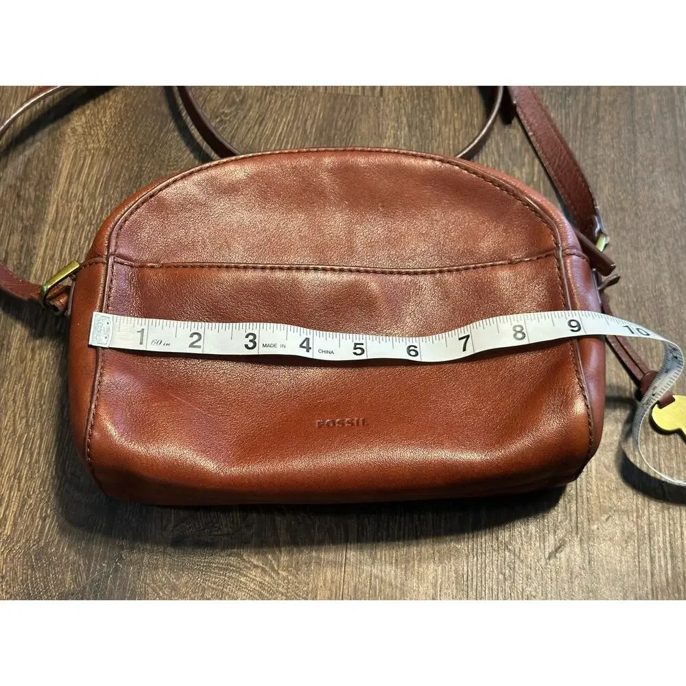 Fossil Purse Elle Crossbody Brown Leather Gold Hardware Shoulder